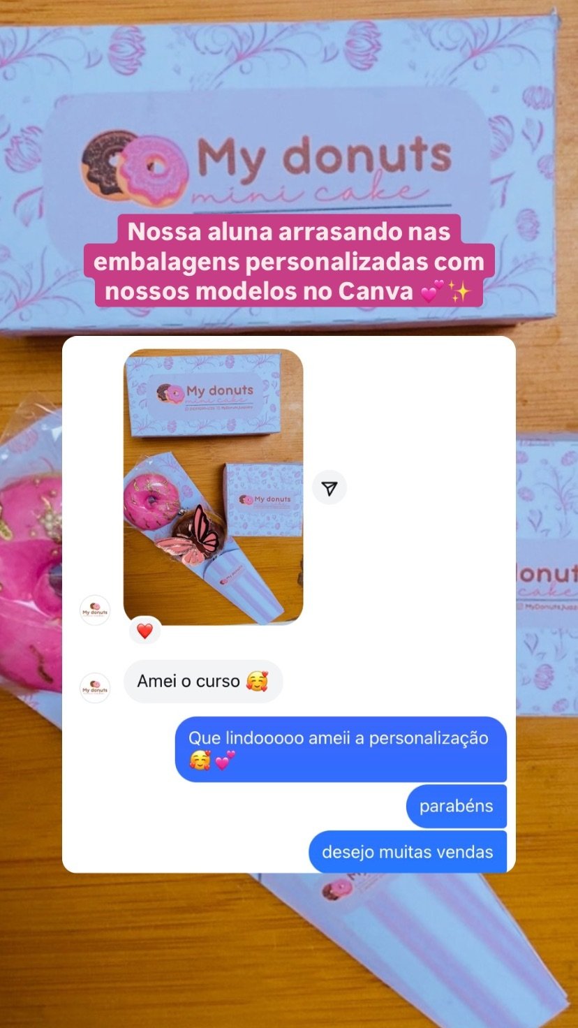 depoimento aluna universo cake donuts curso mini donuts embalagens template canva receitas (10)