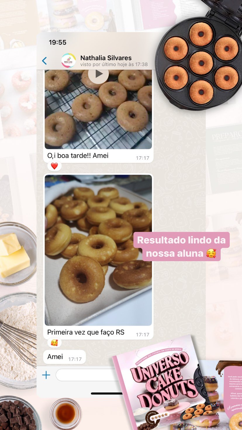 depoimento aluna universo cake donuts curso mini donuts embalagens template canva receitas (2)