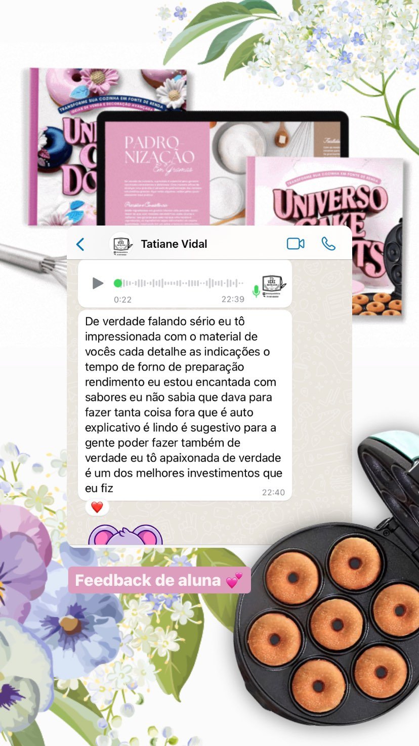 depoimento aluna universo cake donuts curso mini donuts embalagens template canva receitas (3)