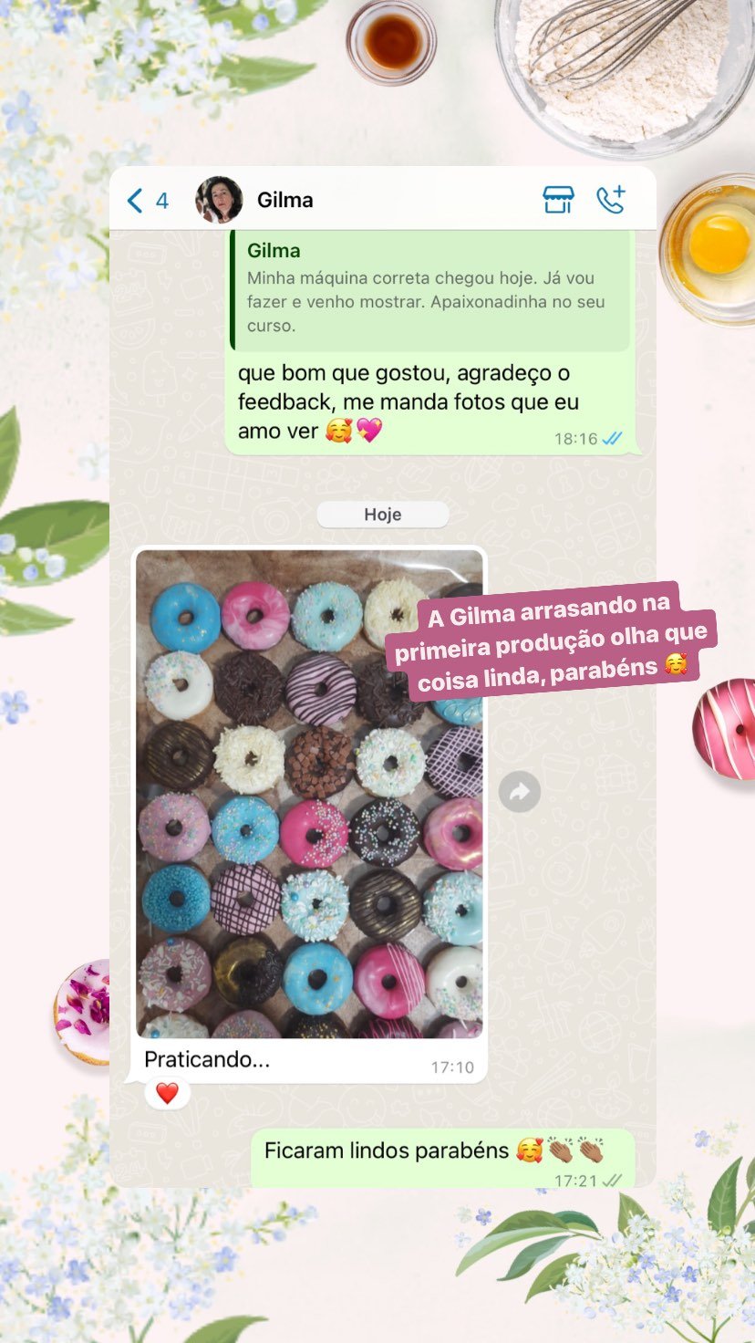 depoimento aluna universo cake donuts curso mini donuts embalagens template canva receitas (7)