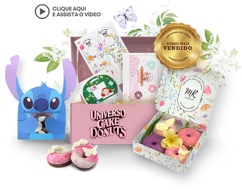 Acervo de embalagens para baixar e imprimir embalagens editáveis canva gratuito pdf mini donuts cake doces univero cake donuts 33