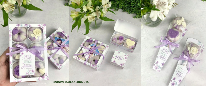 Arquivos de embalagem para imprimir e baixar universo cake donuts mini donuts embalagens passo a passo em pdf canva gratuito editáveis